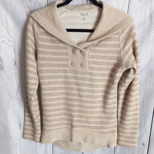 Mountain Hardwear | Tan & Cream Striped Hooded Pullover Wool-Blend Sweater